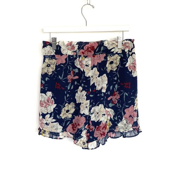 Love Floral Shorts Womens Large Floral Ruffled Hem/Waist Tie Front Lined - Picture 2 of 9